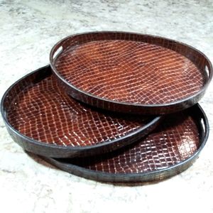 Z Gallerie Trays Brown Crocodile Texture Set